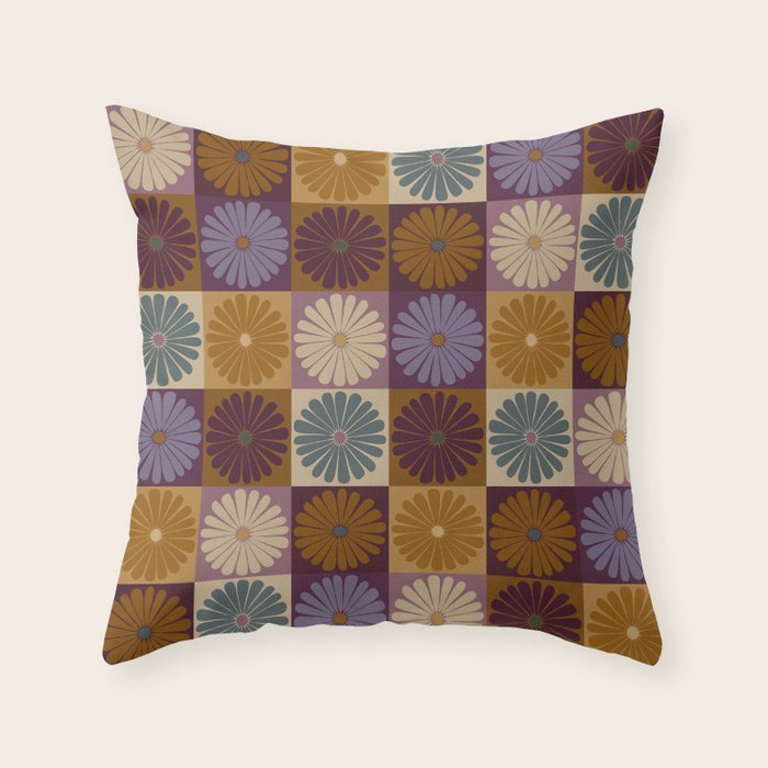 Retro Flowers Check Pattern X Throw Pillow Gallery Image 6
