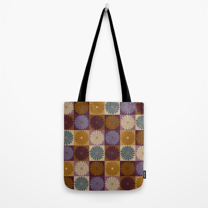 Retro Flowers Check Pattern X Tote Bag Gallery Image 2