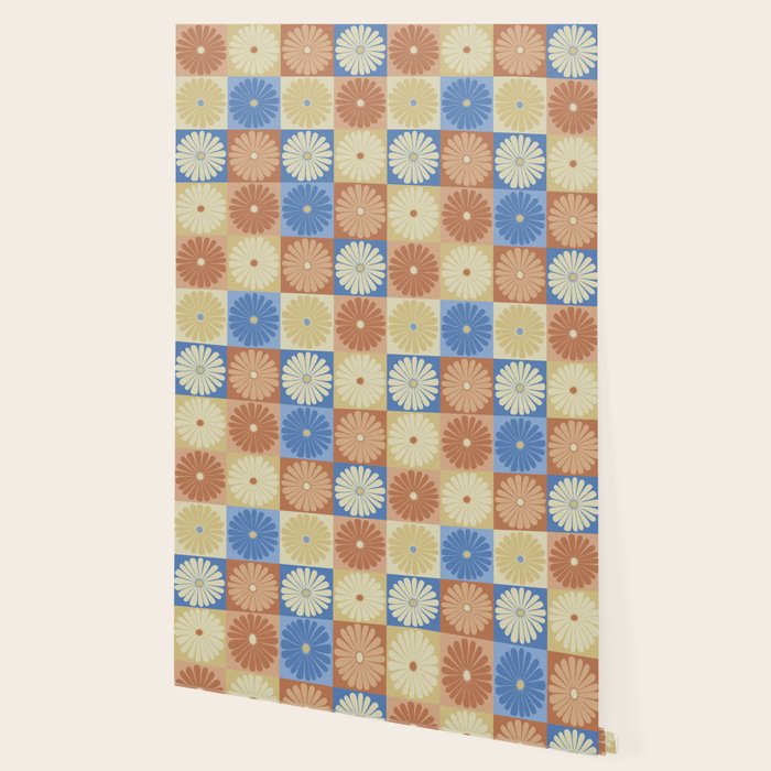 Retro Flowers Check Pattern VIII Wallpaper Gallery Image 2