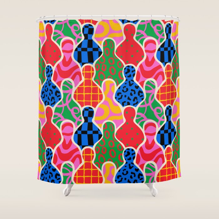 Colorful diverse people crowd collage pattern Shower Curtain Gallery Image 1