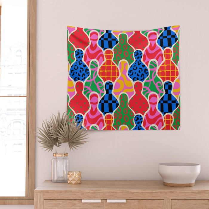 Colorful diverse people crowd collage pattern Wall Tapestry Gallery Image 2