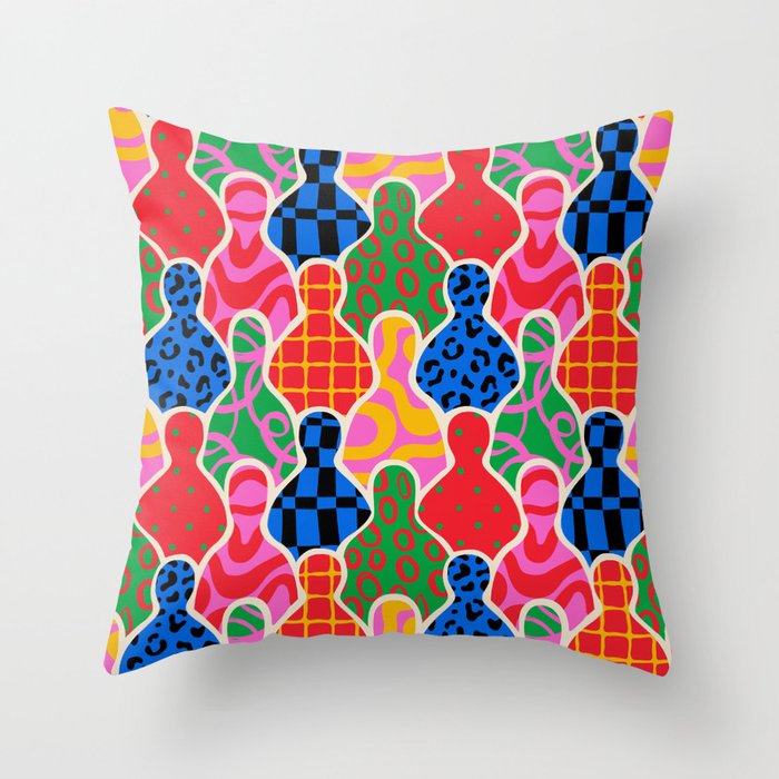 Colorful diverse people crowd collage pattern Throw Pillow Gallery Image 1