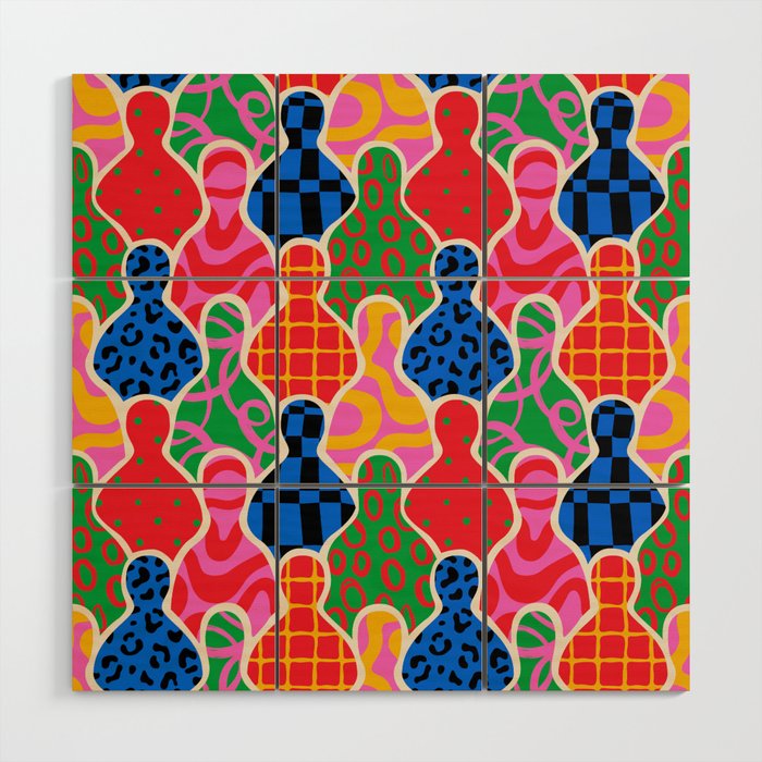 Colorful diverse people crowd collage pattern Wood Wall Art Gallery Image 1