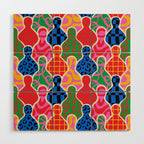 Colorful diverse people crowd collage pattern Wood Wall Art Gallery Image 1