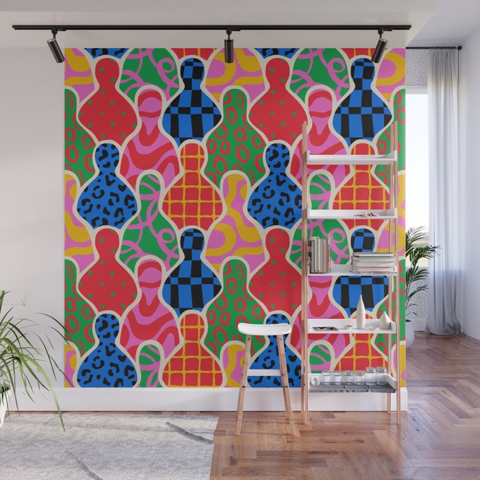 Colorful diverse people crowd collage pattern Wall Mural Gallery Image 1
