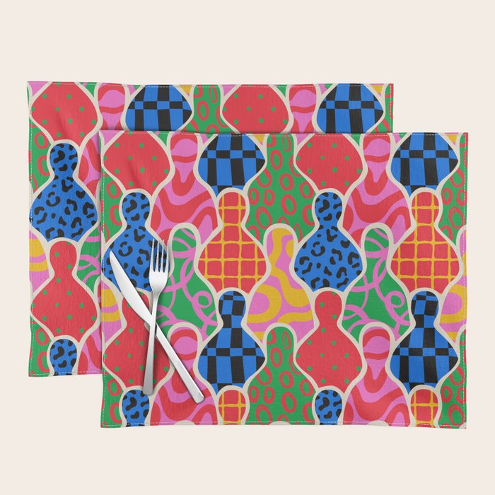 Colorful diverse people crowd collage pattern Placemat Gallery Image 1