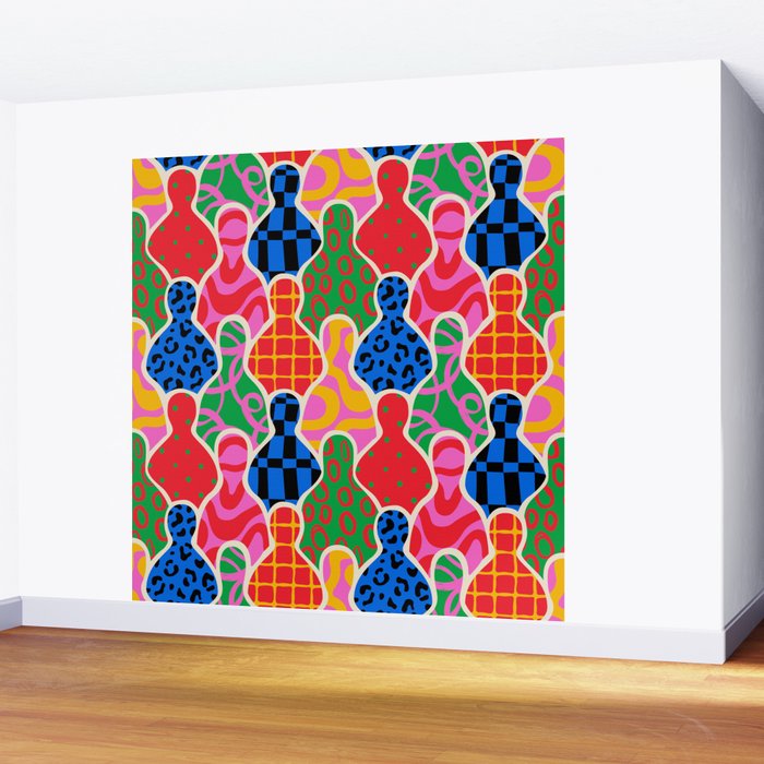 Colorful diverse people crowd collage pattern Wall Mural Gallery Image 2