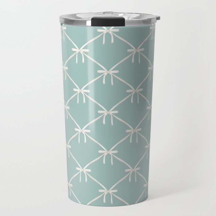 Bows & Ribbons Pattern XXVIII Pastel Mint Green Travel Mug Gallery Image 1