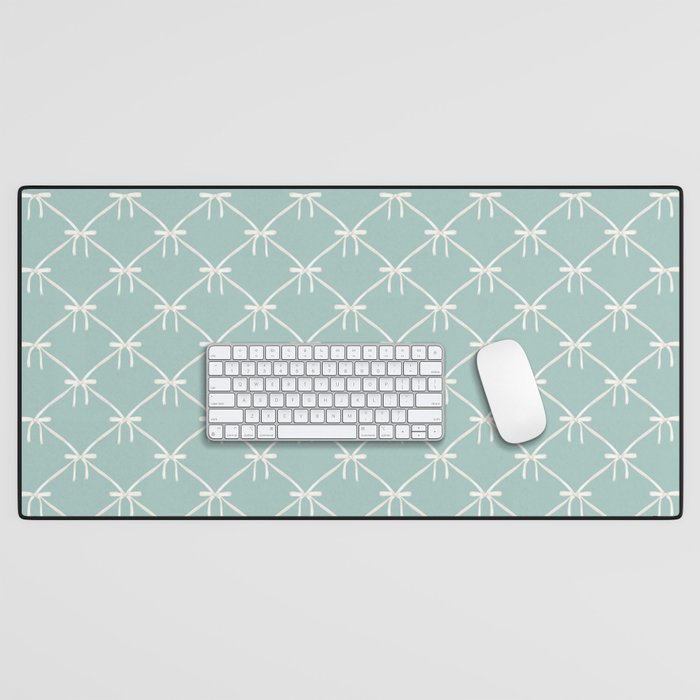Bows & Ribbons Pattern XXVIII Pastel Mint Green Desk Mat Gallery Image 1