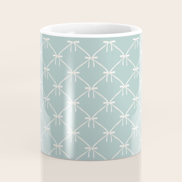 Bows & Ribbons Pattern XXVIII Pastel Mint Green Coffee Mug Gallery Image 4