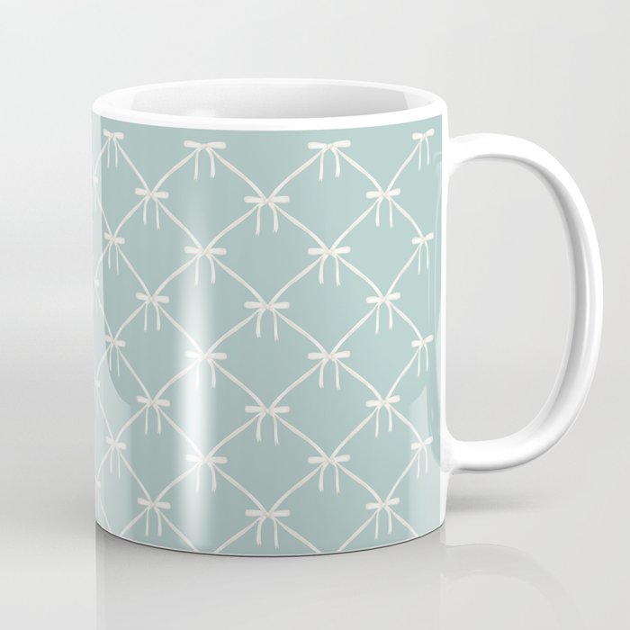 Bows & Ribbons Pattern XXVIII Pastel Mint Green Coffee Mug Gallery Image 1