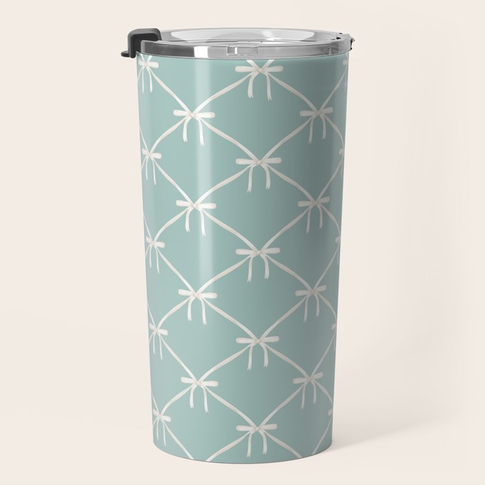 Bows & Ribbons Pattern XXVIII Pastel Mint Green Travel Mug Gallery Image 3