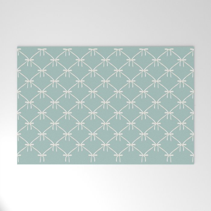 Bows & Ribbons Pattern XXVIII Pastel Mint Green Welcome Mat Gallery Image 1