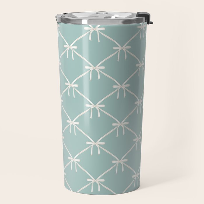 Bows & Ribbons Pattern XXVIII Pastel Mint Green Travel Mug Gallery Image 2