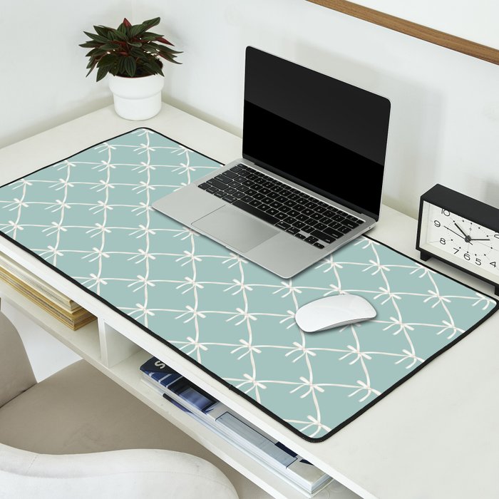 Bows & Ribbons Pattern XXVIII Pastel Mint Green Desk Mat Gallery Image 2