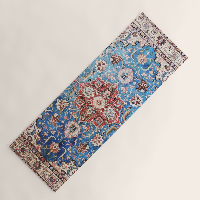 Tabriz Rug With Blue Field Print Yoga Mat Gallery Image 1