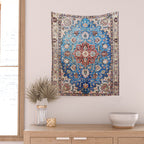 Tabriz Rug With Blue Field Print Wall Tapestry Gallery Image 2