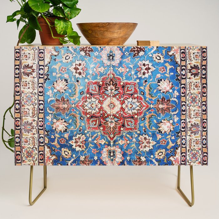 Tabriz Rug With Blue Field Print Credenza Gallery Image 1