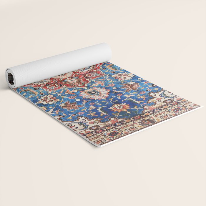 Tabriz Rug With Blue Field Print Yoga Mat Gallery Image 2
