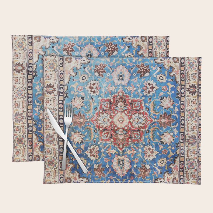 Tabriz Rug With Blue Field Print Placemat Gallery Image 1