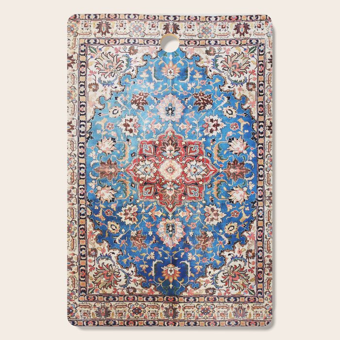 Tabriz Rug With Blue Field Print Cutting Board Gallery Image 1