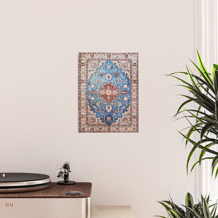 Tabriz Rug With Blue Field Print Poster Gallery Image 2