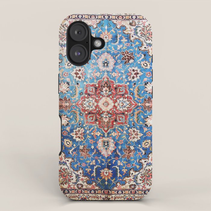 Tabriz Rug With Blue Field Print iPhone Case Gallery Image 1