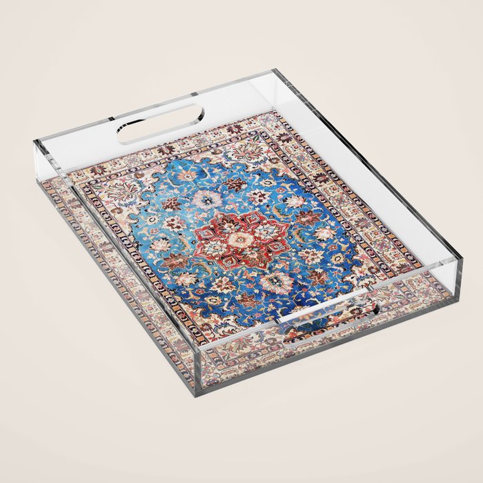 Tabriz Rug With Blue Field Print Acrylic Tray Gallery Image 1
