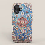 Tabriz Rug With Blue Field Print iPhone Case Gallery Image 1