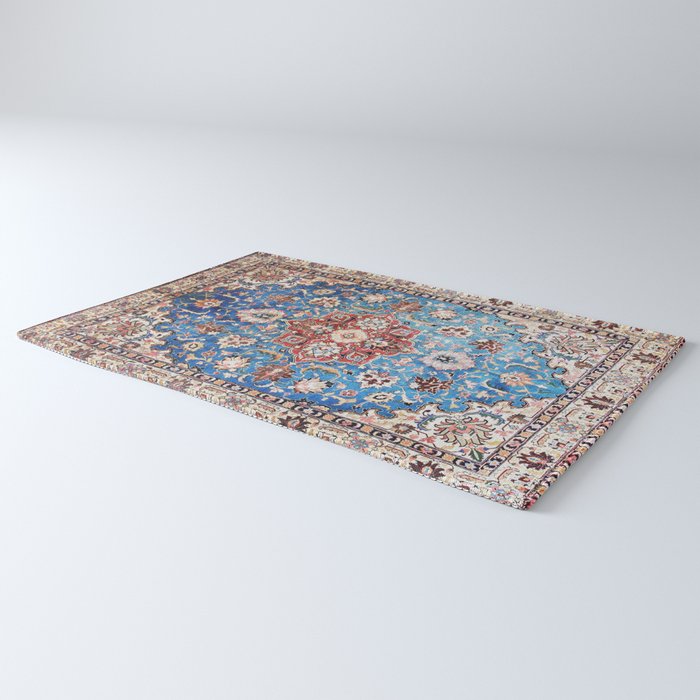 Tabriz Rug With Blue Field Print Rug Gallery Image 3