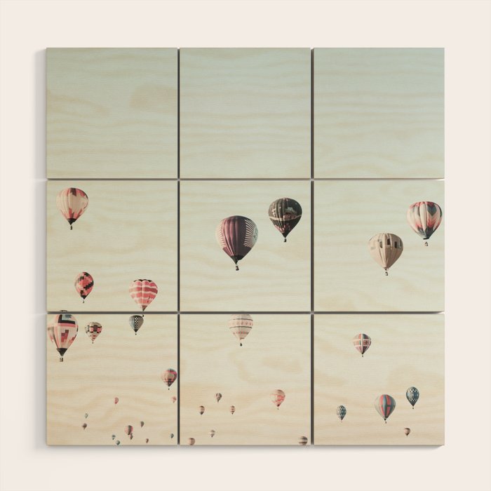 Hot Air Balloons Blue Sky Wood Wall Art Gallery Image 1
