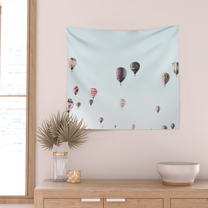 Hot Air Balloons Blue Sky Wall Tapestry Gallery Image 2