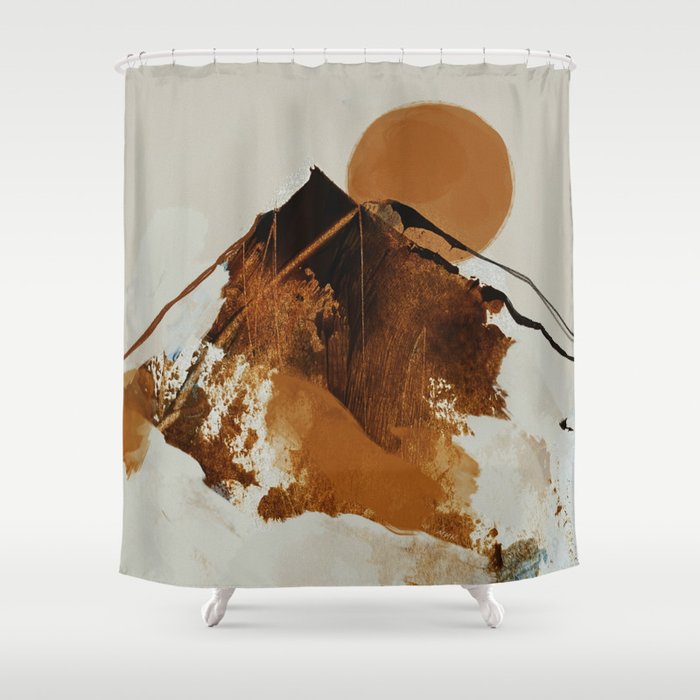 abstract mountains, rustic orange sunrise Shower Curtain Gallery Image 1