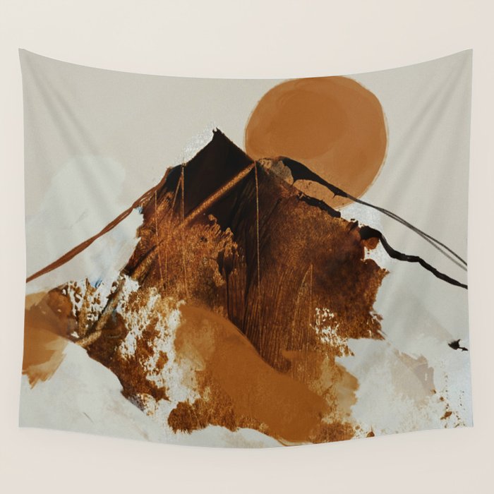 abstract mountains, rustic orange sunrise Wall Tapestry Gallery Image 4