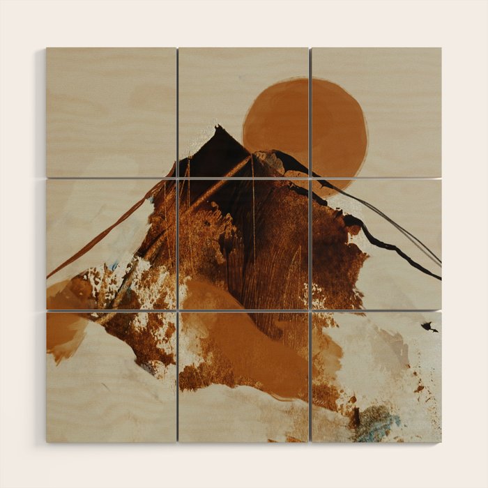 abstract mountains, rustic orange sunrise Wood Wall Art Gallery Image 1