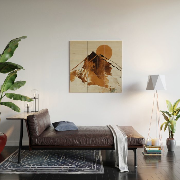 abstract mountains, rustic orange sunrise Wood Wall Art Gallery Image 2