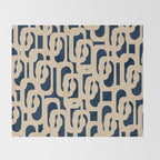 Mid Century Modern Loop Pattern in Beige and Navy Blue Throw Blanket Gallery Image 2