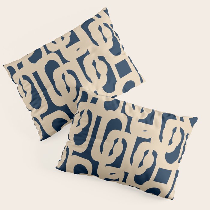 Mid Century Modern Loop Pattern in Beige and Navy Blue Pillow Sham Gallery Image 3