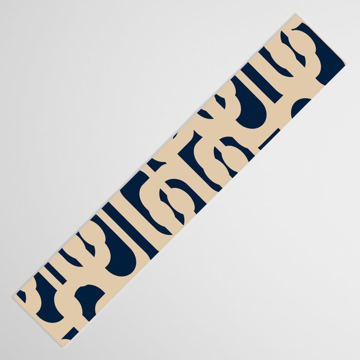 Mid Century Modern Loop Pattern in Beige and Navy Blue Table Runner Gallery Image 3