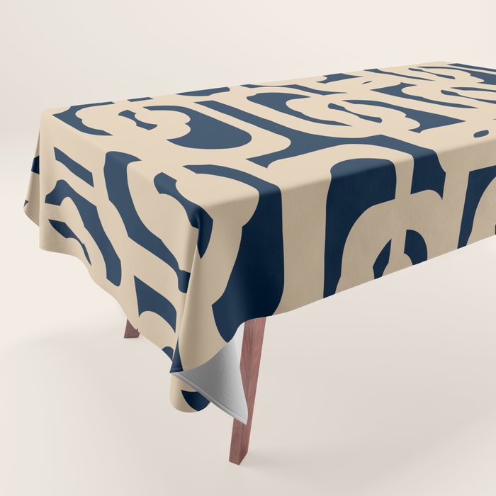 Mid Century Modern Loop Pattern in Beige and Navy Blue Tablecloth Gallery Image 1