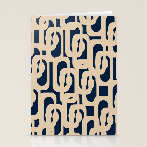 Mid Century Modern Loop Pattern in Beige and Navy Blue Stationery Card Gallery Image 2