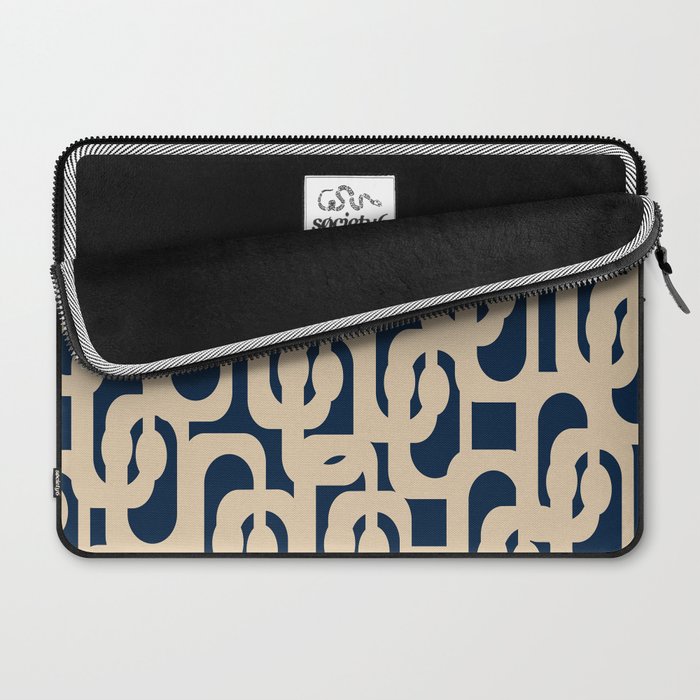 Mid Century Modern Loop Pattern in Beige and Navy Blue Laptop Sleeve Gallery Image 2