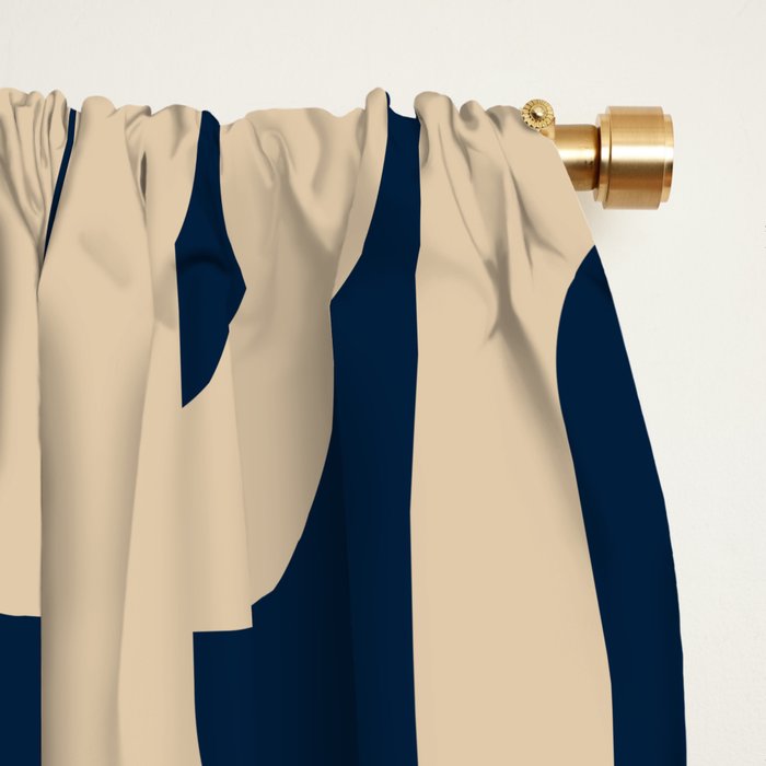Mid Century Modern Loop Pattern in Beige and Navy Blue Window Curtain Gallery Image 2