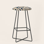 Mid Century Modern Loop Pattern in Beige and Navy Blue Stool Gallery Image 1