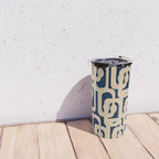 Mid Century Modern Loop Pattern in Beige and Navy Blue Travel Mug Gallery Image 4