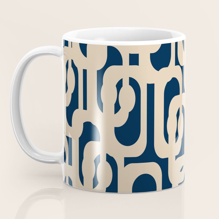 Mid Century Modern Loop Pattern in Beige and Navy Blue Coffee Mug Gallery Image 3