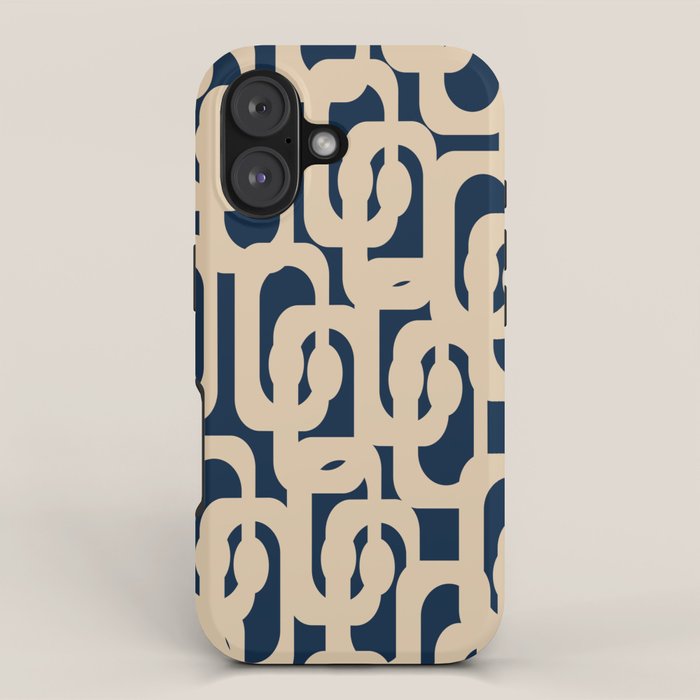 Mid Century Modern Loop Pattern in Beige and Navy Blue iPhone Case Gallery Image 1