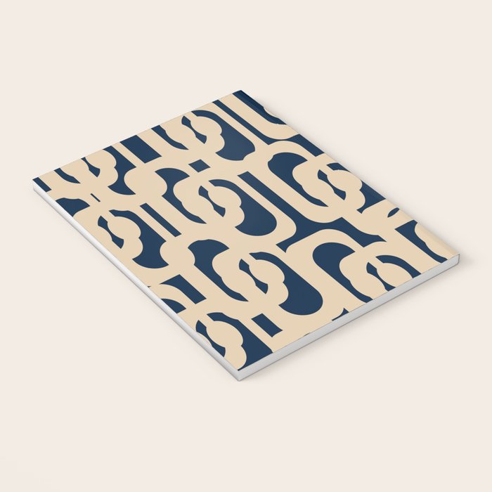 Mid Century Modern Loop Pattern in Beige and Navy Blue Notebook Gallery Image 3