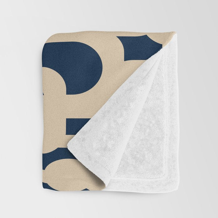 Mid Century Modern Loop Pattern in Beige and Navy Blue Throw Blanket Gallery Image 3