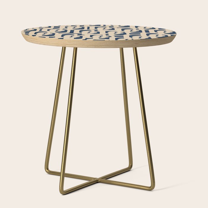 Mid Century Modern Loop Pattern in Beige and Navy Blue Side Table Gallery Image 1